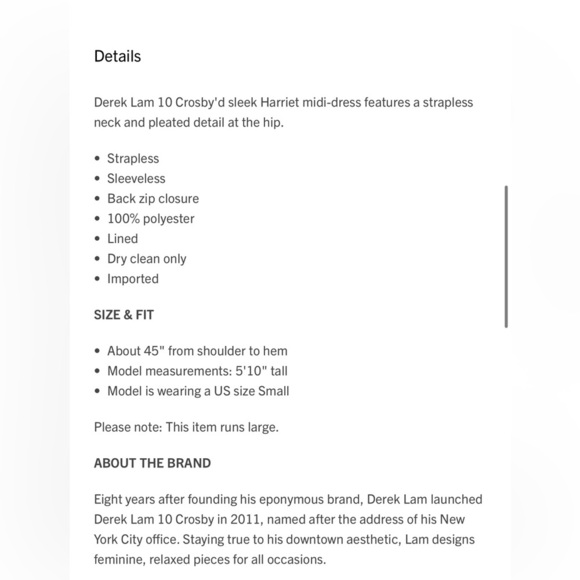 NWT Derek Lam 10 Crosby Harriet Strapless Midi Black Dress , size 4 - Picture 5 of 15